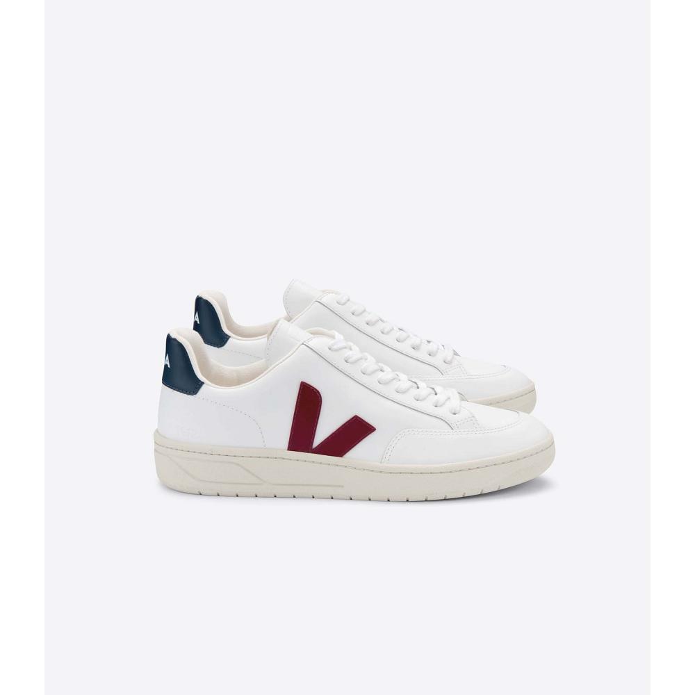 White/Red Women\'s Veja V-12 LEATHER Sneakers | AU 675FDN